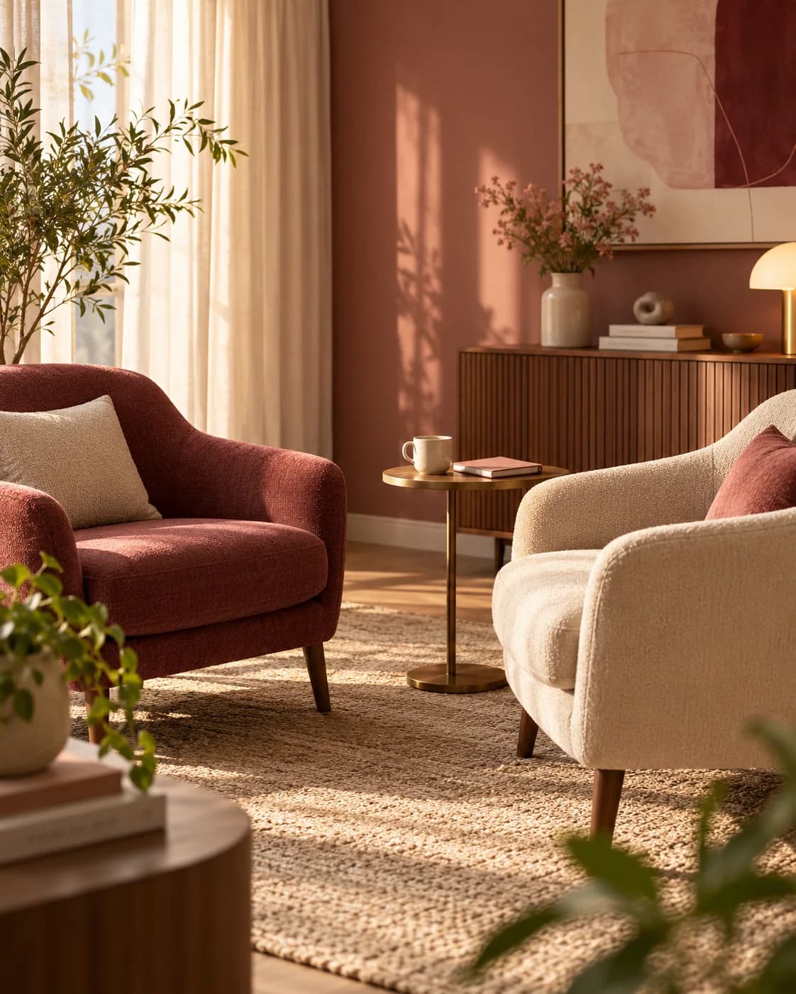 Duas poltronas em ambiente acolhedor, representando o encontro da psicoterapia para adultos